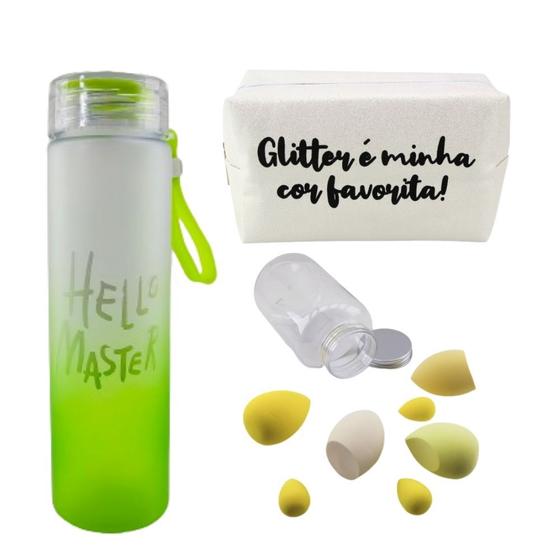 Imagem de Kit Necessaire + Conjunto Esponjas Maquiagem + Garrafa Água