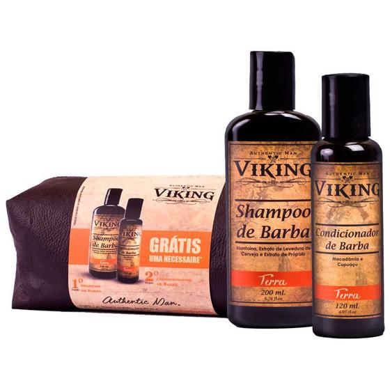 Imagem de Kit Necessaire + Shampoo + Condicionador de Barba Linha Terra Viking