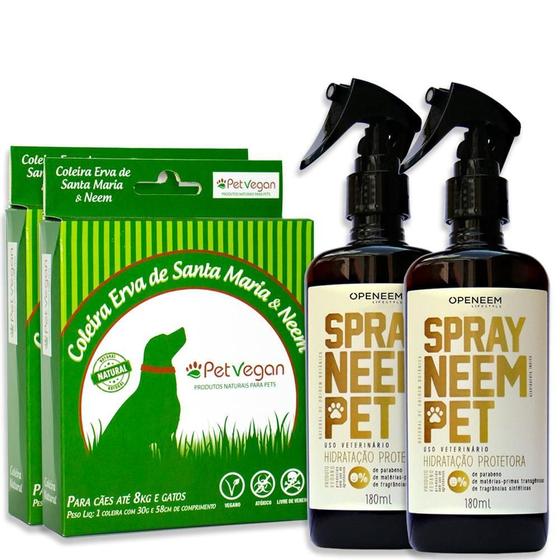 Imagem de Kit Neem Pet Proteção 2 Coleira 2 Spray Cães Até 8Kg E Gatos