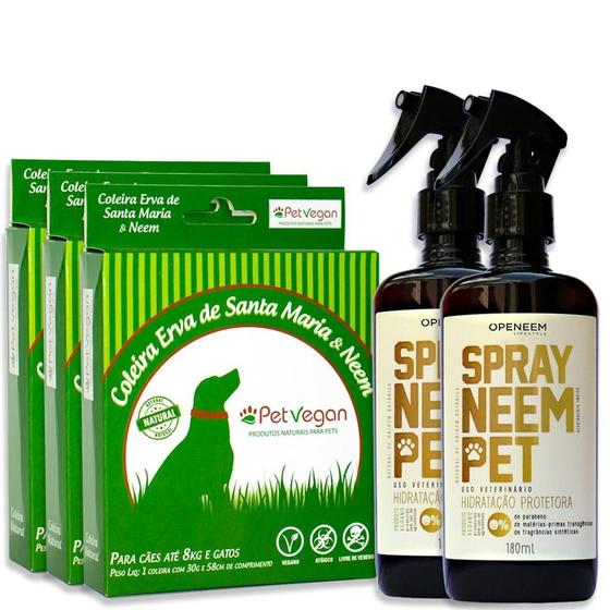 Imagem de Kit Neem Pet Proteção 3 Coleira 2 Spray Cães Até 8Kg E Gatos