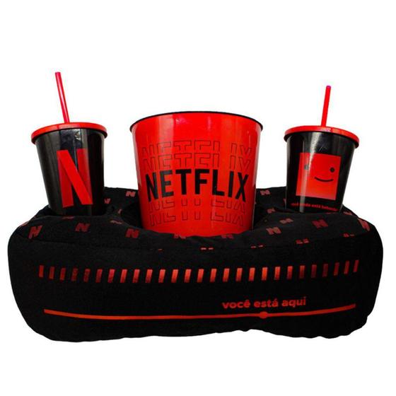 Kit Netflix Almofada Suede + Balde Pipoca + 2 Copos Oficial - Zona Criativa Menor preço em Kit Netflix Almofada Suede + Balde Pipoca + 2 Copos Oficial - Zona Criativa