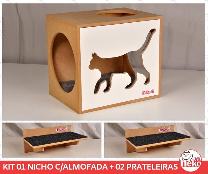 Imagem de Kit Nicho Gatos C/almofada + 2 Prateleiras - Fte Branca - Walk Cat