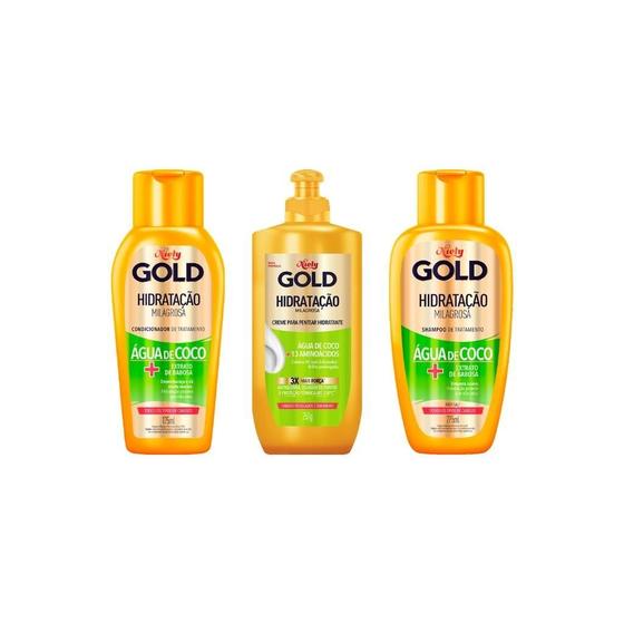 Imagem de Kit Niely Gold Agua Coco Hidra Shampoo+Cond+Cr Pentear