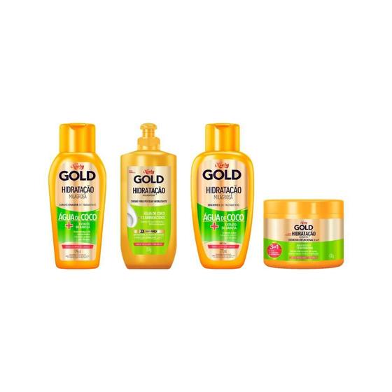 Imagem de Kit Niely Gold Agua Coco Shampoo+Cond+Cr Pentear+Masc