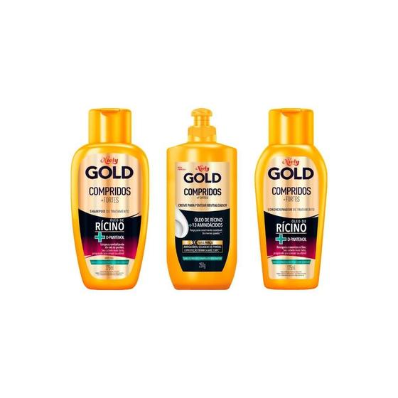 Imagem de Kit Niely Gold Compridos Forte Shampoo+Cond+Cr Pentear