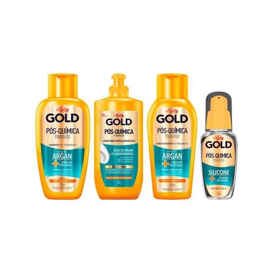 Imagem de Kit Niely Gold Pos Quimica Shampoo +Cond+Pentear+Silicone