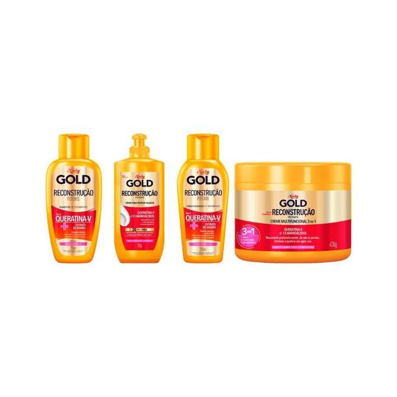 Imagem de Kit Niely Gold Queratina Shampoo+Cond+Cr Pentear+Mascara