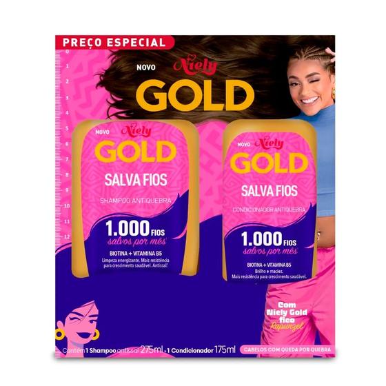 Kit Niely Gold Shampoo 275ml + Condicionador 175ml Salva Fios