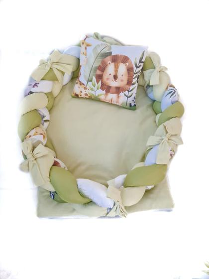 Imagem de Kit ninho com almofada para amamentação 100 algodão Safari Verde Aquarela