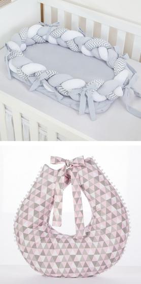 Imagem de Kit Ninho Redutor Berço Trança + Almofada Amamentar Vários Modelos - Barros Baby Store