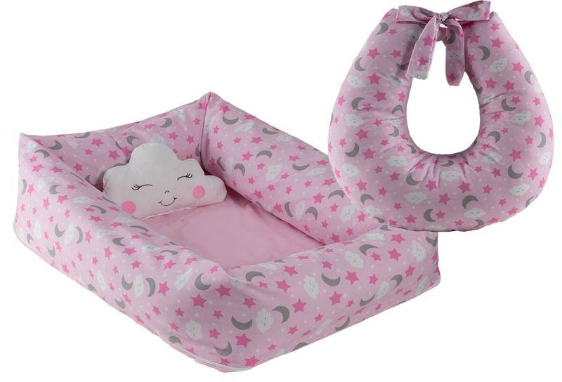 Imagem de Kit ninho redutor quadrado + almofada amamentação bebê - menina/menino - super cheios