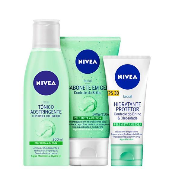 Kit Nívea Controle do Brilho Sabonete, Tônico e Hidratante Protetor - Nivea Imagem de Kit Nívea Controle do Brilho Sabonete, Tônico e Hidratante Protetor