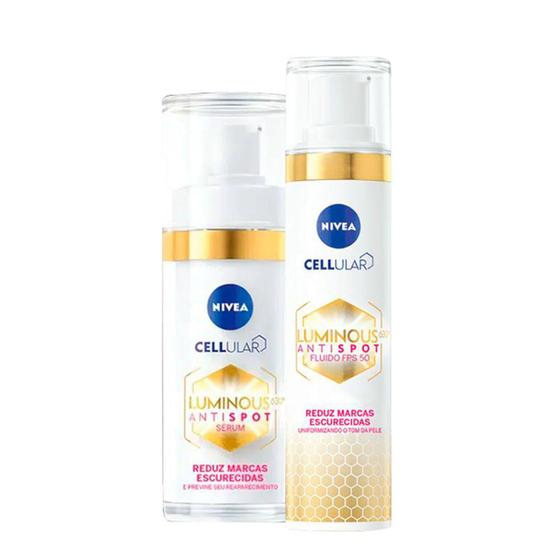 Kit Nivea Luminous 630 Antispot Sérum Clareador e Fluido Preventivo FPS 50 Menor preço em Kit Nivea Luminous 630 Antispot Sérum Clareador e Fluido Preventivo FPS 50