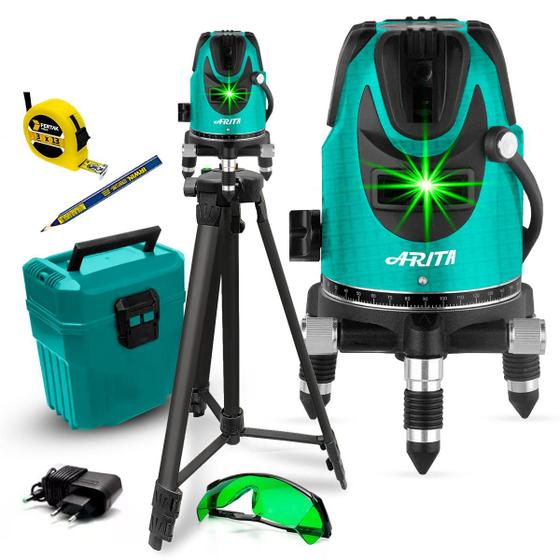 Imagem de Kit Nível A Laser Verde 5 Linhas Bivolt Trena, Lapis Óculos