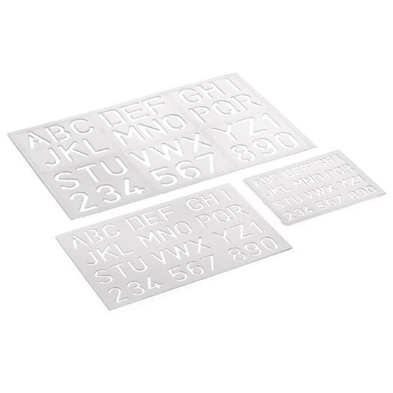 Imagem de Kit Normógrafo Cristal C/ 3 Réguas De Letras e Números Waleu
