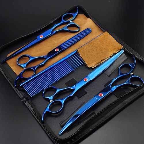 Imagem de Kit Novo Tesoura Pet Shop Banho E Tosa para Cachorros Gatos Pets 7 Polegadas