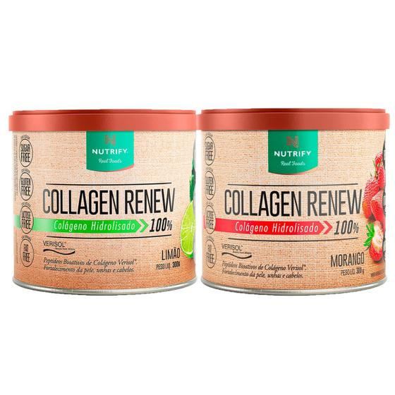 Imagem de Kit Nt Collagen Renew Hidrolisado 300g Nutrify Morango + Collagen Renew Hidrolisado 300g Nt Limão