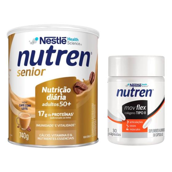 Imagem de Kit Nutren Senior Café com Leite 740g e Nutren Mov Flex Colágeno Tipo II 30 Cápsulas