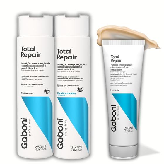 Imagem de Kit Nutrição e Reparação Imediata Shampoo + Condicionador + Leave-in Termoprotetor com Filtro Solar Gaboni