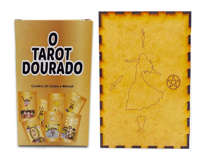 Imagem de Kit O Tarot Dourado Extra Grande e Porta Tarô Caixa Madeira