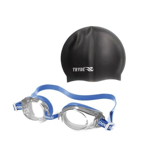 Imagem de Kit Oculos De Natação Classic Speedo Azul Touca preta