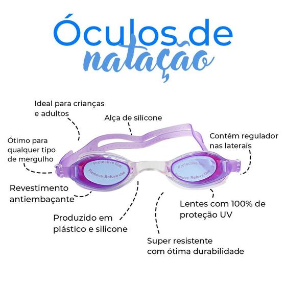 Imagem de Kit Óculos de Natação com Estojo Plástico e Tampão de Ouvidos Piscina praia agua nadar - Rosa/Roxo Sortidos