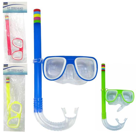 Imagem de kit oculos de natacao / mergulho mascara + snorkel com 2 pecas colors