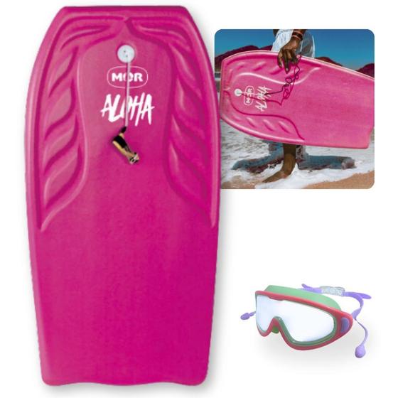 Imagem de Kit Oculos de Natacao Protecao Uv/ Antiembacante Rosa + Prancha Bodyboard 1 M X 54 Cm  Mor 