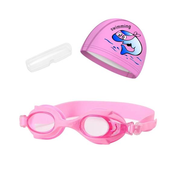 Imagem de Kit Óculos Natação Com Estojo e Touca Infantil Desenhos Coleção Peixinhos