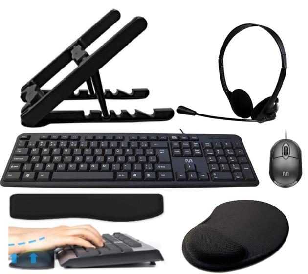 Imagem de KIT OFFICE 6Peças - Suporte/Headset/Teclado e Mouse com fio/Keypad e Mouse Pad