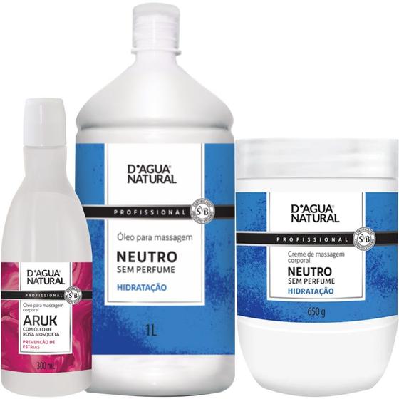 Imagem de Kit óleo creme massagem  neutro rosa mosqueta dagua natural