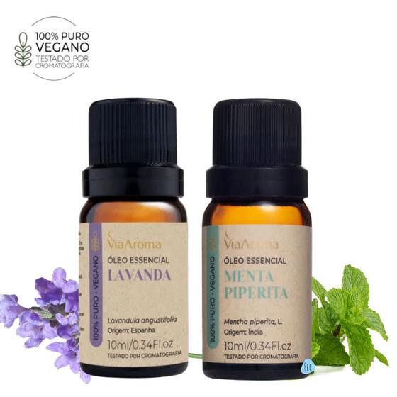 Kit Óleo Essencial de Lavanda e Menta Piperita Via Aroma 100% Puro Menor preço em Kit Óleo Essencial de Lavanda e Menta Piperita Via Aroma 100% Puro