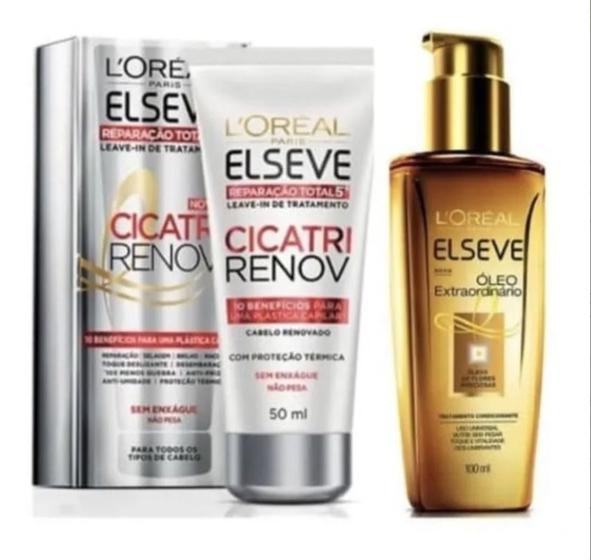 Imagem de Kit oleo extraordinario elseve 100ml + leave in cicatri renov 50ml reparação total (loreal)