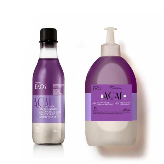 Kit Óleo Trifásico Corporal Natura Ekos Açaí 200ml + Refil - Óleo Corporal  - Magazine Luiza