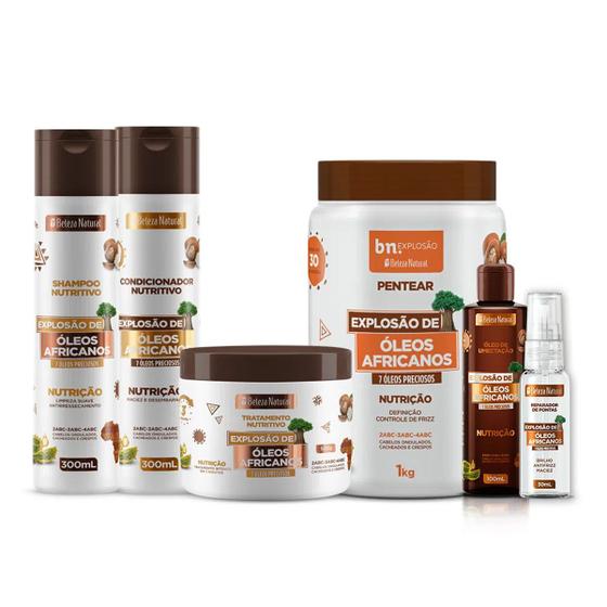 Kit Óleos Africanos + Óleo de Umectação + Reparador de Pontas Beleza Natural