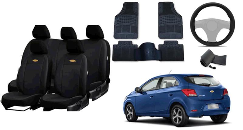 Imagem de Kit Onix 2016-2019: Capa de Couro + Tapetes + Capa de Volante Antiderrapante
