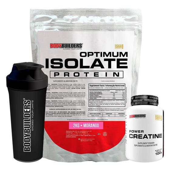 Kit Optimum Isolate Whey Protein 2kg + Power Creatina 100g + Coqueteleira - Bodybuilders Menor preço em Kit Optimum Isolate Whey Protein 2kg + Power Creatina 100g + Coqueteleira - Bodybuilders