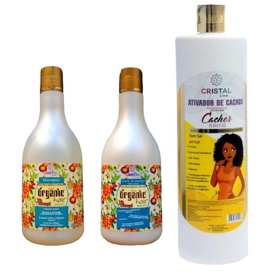 Imagem de Kit Organic Hair com Ativador de Cachos + Shampoo + Creme de Pentear para Fibras - Cristal Line