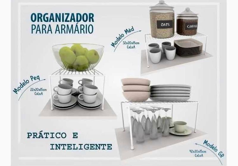 Imagem de Kit Organizador Armário Cozinha Prateleira Aramado 3 Tamanhos