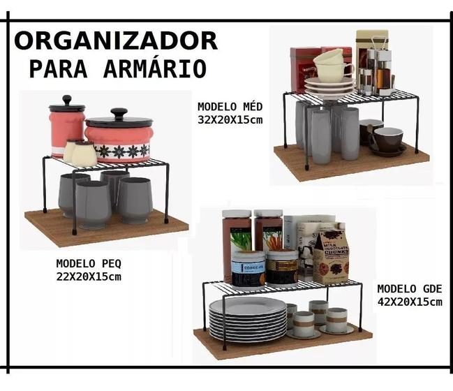 Imagem de Kit Organizador Armário Cozinha Prateleira Aramado Aço 3 Un