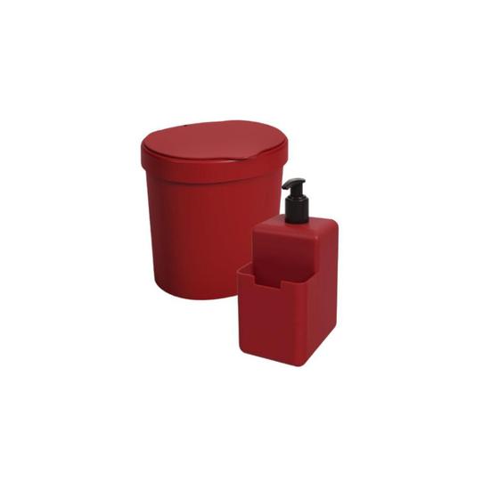 Imagem de Kit organizador cozinha Lixeira Vermelho + Dispenser