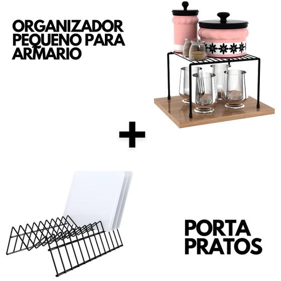 Imagem de Kit Organizador De Armário Prateleira Cozinha Médio E Porta Pratos