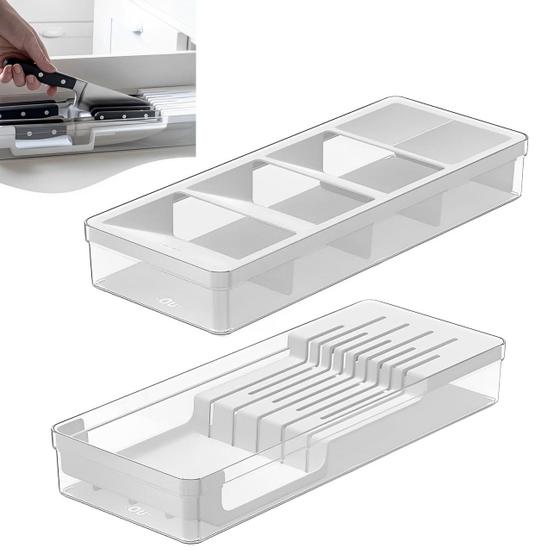 Imagem de Kit Organizador De Gaveta Separador Suporte Porta Facas Talheres Cozinha Branco Clear - KTE 1300 Ou