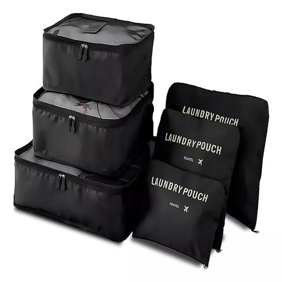 Imagem de Kit organizador de mala viagem com 6 peças para roupas sapatos biquínis necessaire e bagagem prática