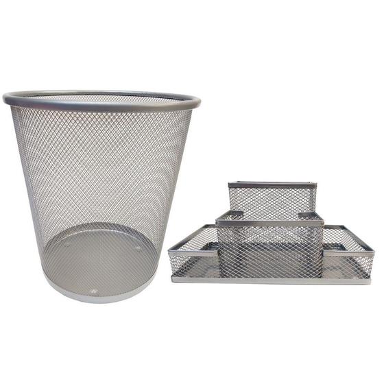 Kit Organizador de Mesa e Lixeira de Escritório Prata ou Preto - Markys Store Imagem de Kit Organizador de Mesa e Lixeira de Escritório Prata ou Preto