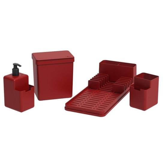 Imagem de Kit Organizador de Pia  04 Peças Vermelho Coza