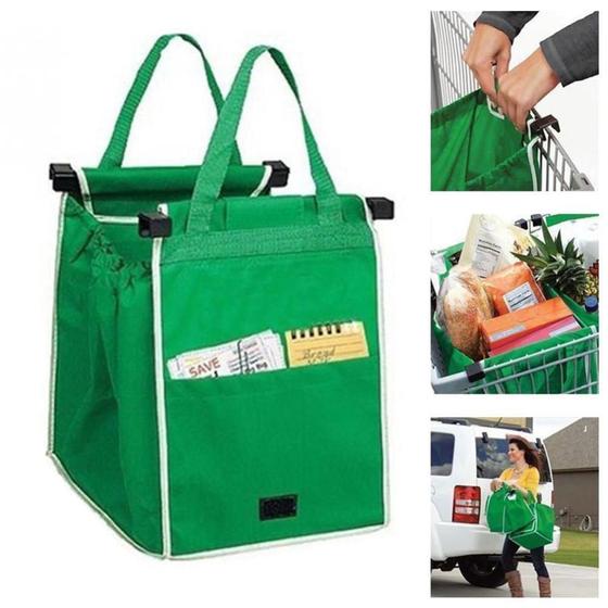 Imagem de Kit organizador de porta malas carro 2 sacola de compras para carrinho de supermercado reutilizaveis