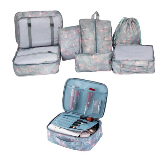 Imagem de Kit Organizador Mala Viagem 8 Peças Estampado ul Flamingo