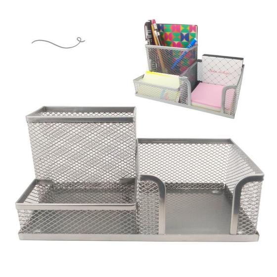 Imagem de Kit Organizador Mesa Para Escritório Com 3 Partições Prata