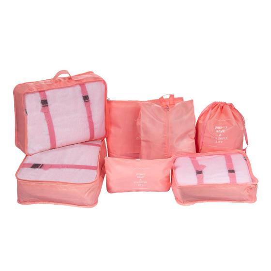 Imagem de Kit organizador para mala de viagem 7 peças - rosa
